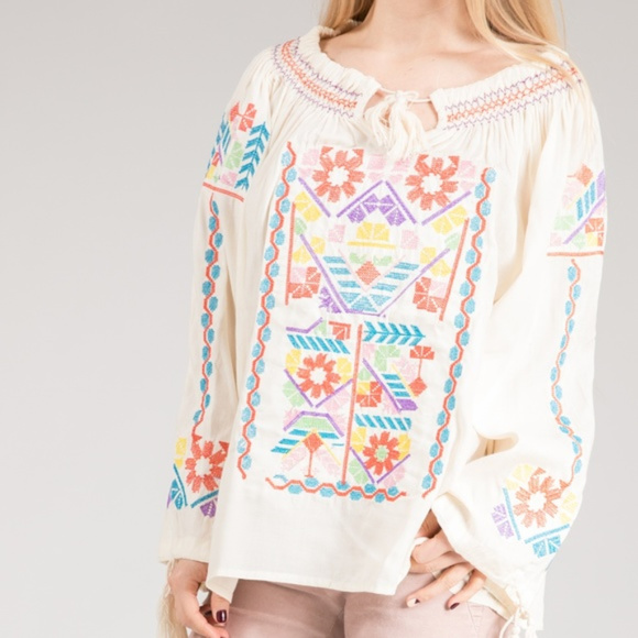 Hippie Boho Off Shoulder Peasant Blouse NWT - Picture 2 of 7